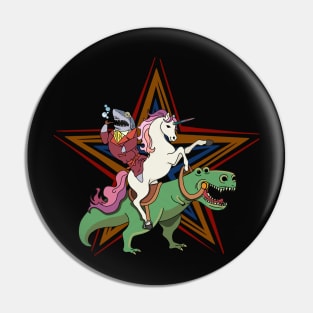 Unicorn and Shark Riding T-Rex Party Dinosaur Pin