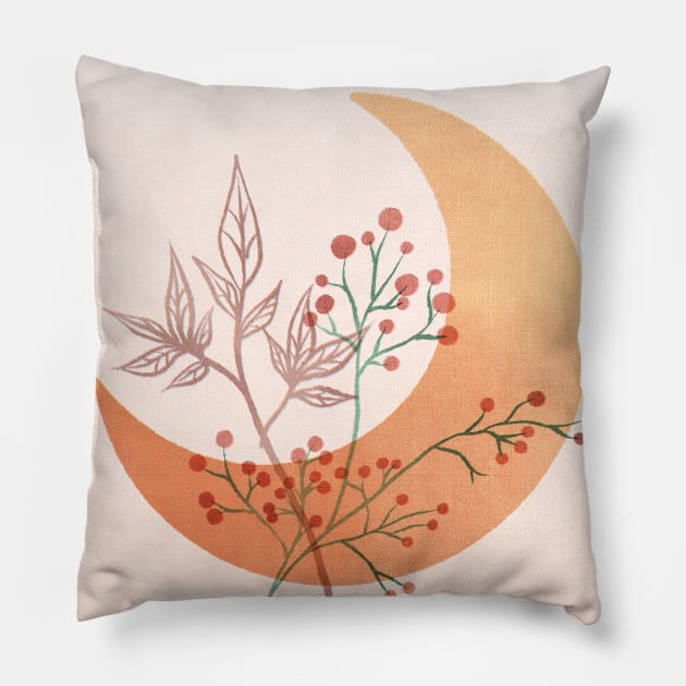 Neutral Boho Art, with moon and plants Pillow by Miss-Joghurt