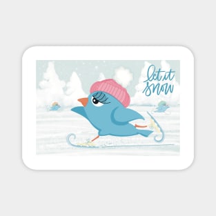 Wonderful, funny wintermood in this cute Christmas greeting with birds scating on the ice Magnet