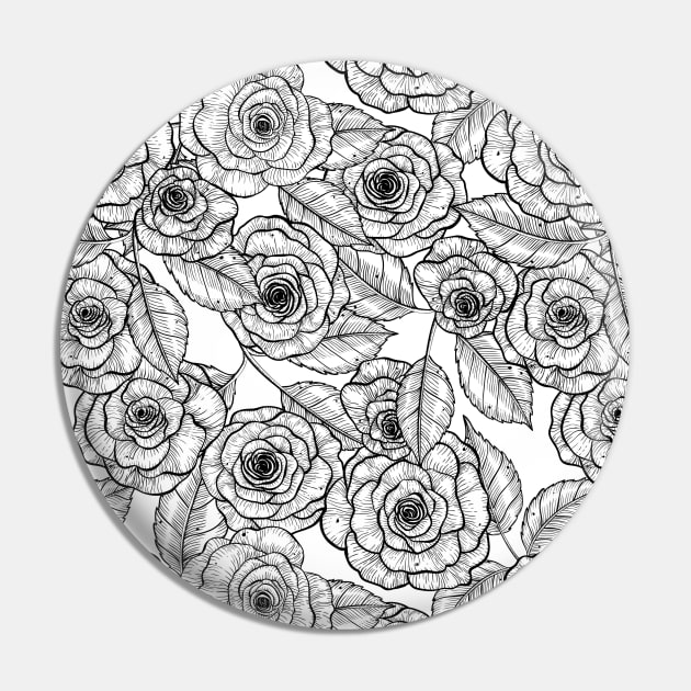 Roses hand drawn pattern Pin by katerinamk