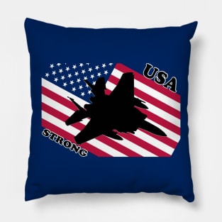 USA Strong - F-18 Silhouette with American Flag Pillow