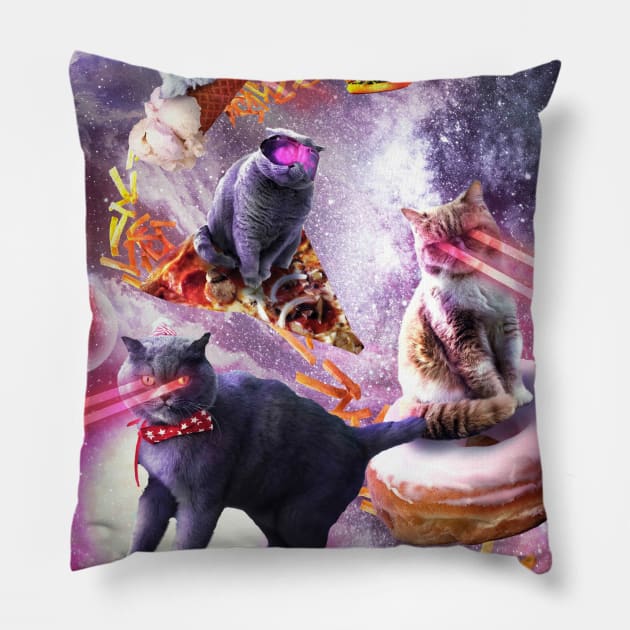 Galaxy Laser Space Cat On Burger Pizza Donut Ice Cream Pillow by Random Galaxy