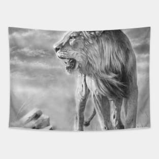 New Horizon - lion pencil drawing Tapestry