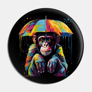 Chimpanzee Rainy Day With Umbrella Pin