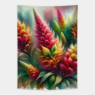 Vibrant Celosia Decor - Watercolor Flower Tapestry