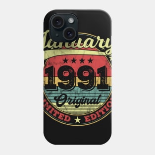 30th Birthday Vintage January 1991 30 Years Gift Phone Case