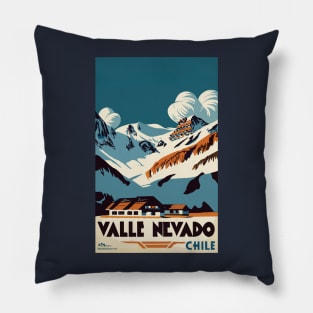 A Vintage Travel Art of Valle Nevado - Chile Pillow