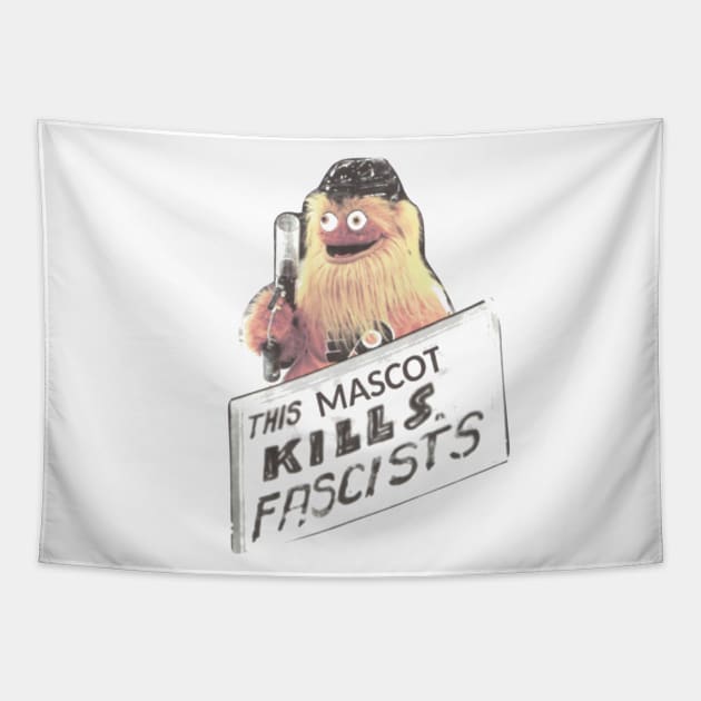 This Mascot Kills Fascists Tapestry by bluespecsstudio