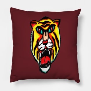 Psychadelic Fierce Tiger Head Design Tattoo Pillow