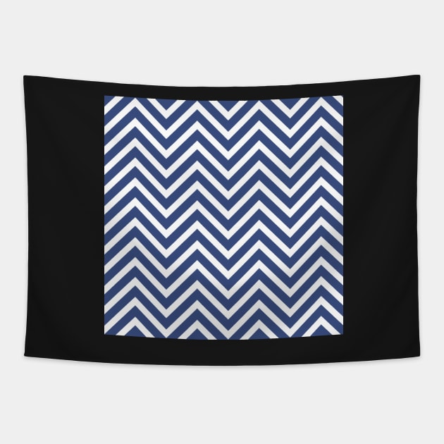 Blue and White Chevron Pattern Tapestry by 2CreativeNomads