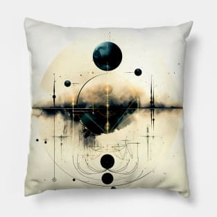 Moon Geometry: Celestial Bodies on a Dark Background Pillow