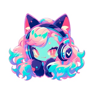 Cat Girl With Headphones T-Shirt