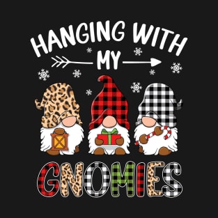 Hanging With My Gnomies Christmas Funny Leopard Gnomes Xmas T-Shirt