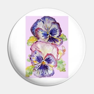 Pansy Watercolor Purple Flower Pattern on Lilac Pink Pin