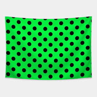 Black Polka Dots Pattern on Green Background Tapestry