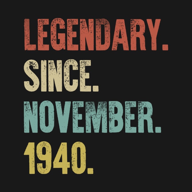Retro Vintage 80th Birthday Legendary Since November 1940 by DutchTees