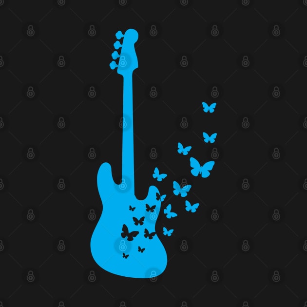 Bass Guitar Silhouette Turning Into Butterflies Blue by nightsworthy