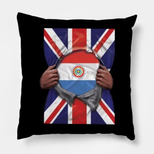 Paraguay Flag Great Britain Flag Ripped - Gift for Paraguayan From Paraguay Pillow