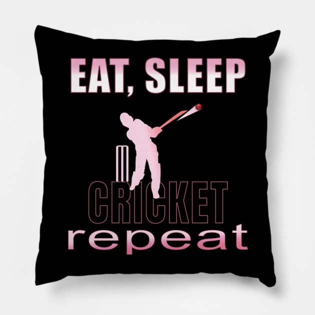 Eat sleep cricket repeat Pillow by TeeText