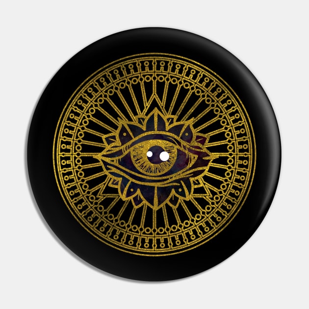 All Seeing Mystic Eye Gold on Nebula Sky Pin by Nartissima