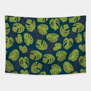 Monstera and Waterlily Leaves Tapestry