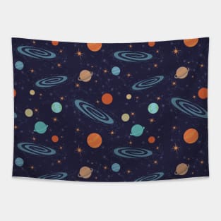 Multicolored planets with satellites in outer space Tapestry