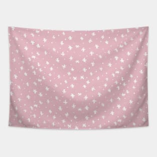 Snowflakes and dots - pink and white Tapestry