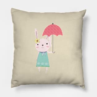 Cute Rabbit with Umbrella Pillow