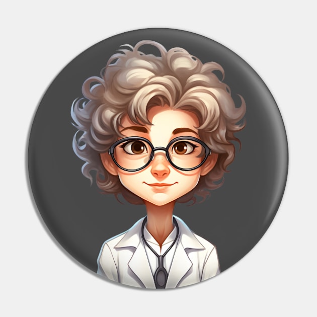 Cartoon Style Portrait - Woman Doctor/Scientist/Lab Worker Pin by Radibor78