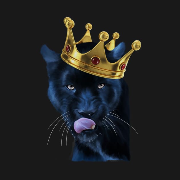 Black Panther Big Cat with Crown, Tropical Animal by dukito