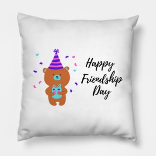 happy friendship day brown teddy bear illustration Pillow