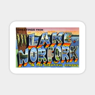 Greetings from Lake Norfork in the Beautiful Ozarks - Vintage Large Letter Postcard Magnet