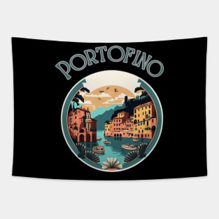 Portofino Italy Streetscape Art - Retro Vintage Travel Tapestry