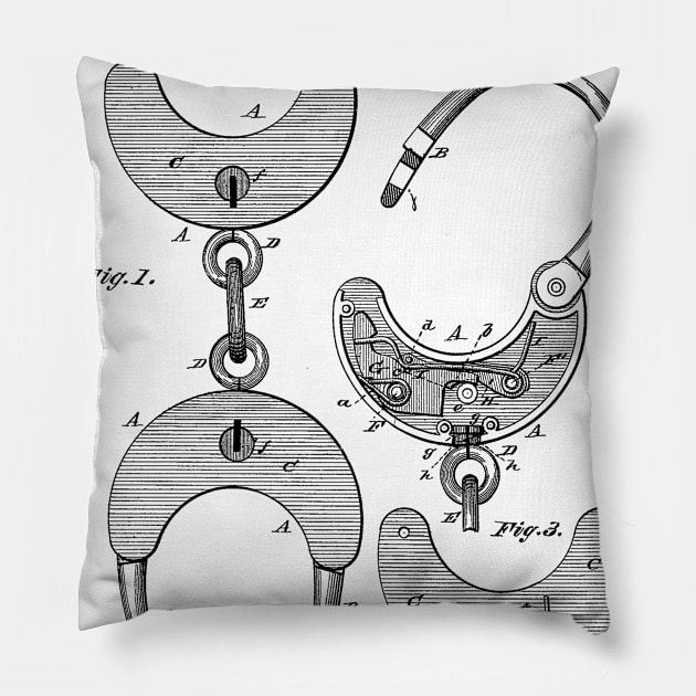 Hand Cuff Vintage Patent Hand Drawing Pillow by TheYoungDesigns