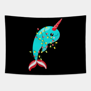 Christmas Lights Narwhal Tapestry