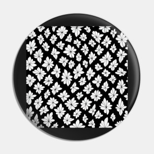 Black and White Vintage Floral Cottagecore Romantic Flower Peony Rose Leaf Design Pin