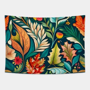 Modern Floral Pattern With Fall Leaves Flowers And Berries Tapestry