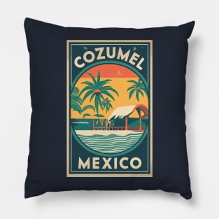 A Vintage Travel Art of Cozumel - Mexico Pillow