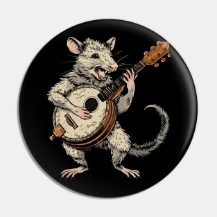 Funny Possum Opossum playing the banjo Weird Trash Kitty Guitar Possum Love Animal Pin