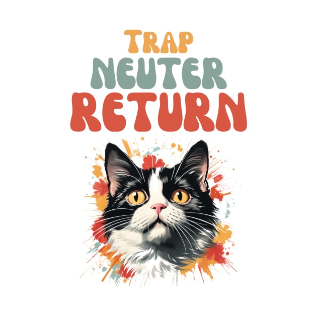 Groovy Trap Neuter Return Cat Design - Supporting Feral Cats' Welfare by KittyStampedeCo