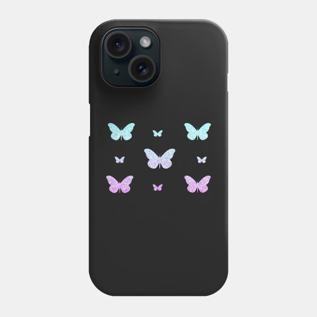 Purple Blue Ombre Faux Glitter Butterflies Phone Case by Felicity-K