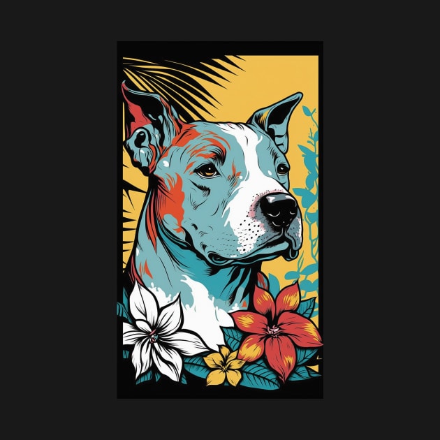 American Staffordshire Terrier PitBull Dog Vibrant Tropical Flower Tall Retro Vintage Digital Pop Art Portrait 3 by ArtHouseFlunky