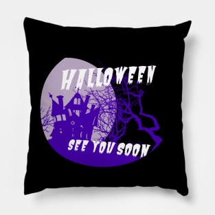 Purple church. Halloween is comming in oval frame Pillow