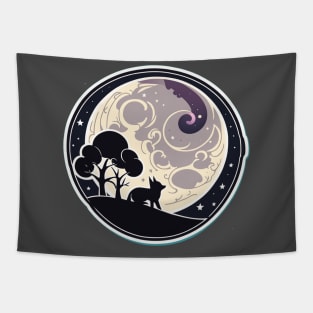 Magical fox and moon dark silhouette design Tapestry