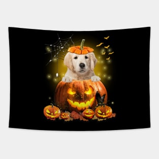 Golden Retriever Spooky Halloween Pumpkin Dog Head Tapestry