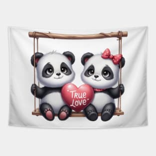 Valentine Panda Bear Couple On Swing Tapestry