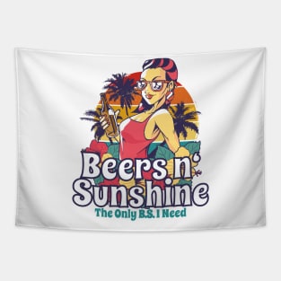 The Only BS I Need Is Beers and Sunshine Retro Beach Girls Tapestry