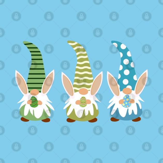 Cute Three easter gnomes with bunny ears holding eggs by yasminepatterns