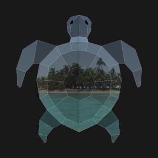 Sea Turtle Low Poly Double Exposure Art T-Shirt