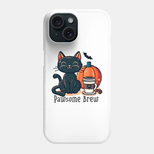 Pawsome Brew | Cat, Pumpkin and a Coffee Phone Case by GrinTees